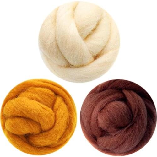 Feltsky 300g Felting Wool Set 3 Colors (70s 19um Grade) Needle Felting Diy Wool for Needle Felting Kits in Plastic Bag