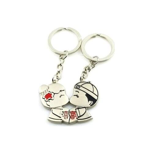 Hot sell 200pcs(100pairs)/lot Bride And Groom Couple Keychain,lover key chain wedding gifts for gues