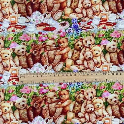 Afternoon Tea bear Family Cotton Fabric Plain cotton fabric Material Patchwork Cloth Tissue Kids Home Textile Sewing