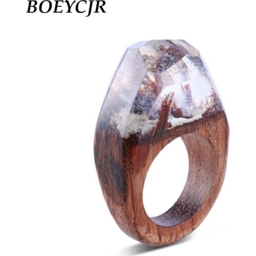 BOEYCJR Snow Mountain Resin Wood Ring Fashion Jewelry Mood Ring Handmade Magic Rings for Women Gift anillo anneau