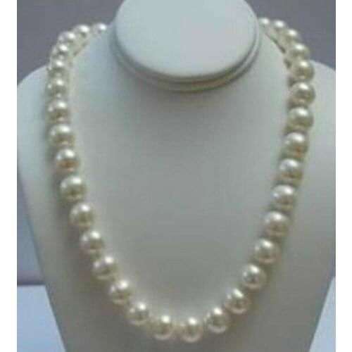 Beautiful AAA 9-10MM White Pearl Necklace 18"36' Yellow clasp