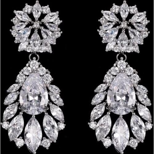 KSRA 2021 New Trendy Rose Gold Bridal Wedding Earrings For Women Vintage Zircon Crystal Cluster Drop Earrings Chandelier Jewelry