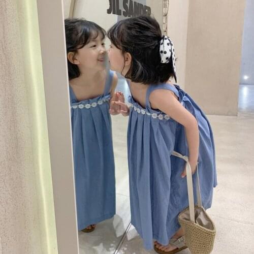 Summer New Baby Girls Dresses 2021 Kids Korean Lace Sling Dress Fashion Sleeveless Cotton Dress For Girls Childrens Clothing