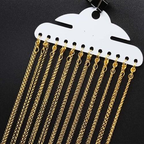 Mibrow 12pcs/pack 2mm Gold Silver Rolo Chains Necklace Bulk with Lobster Clasps Copper Link Chains Jewelry Making Accessories