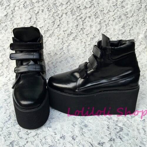 Princess sweet gothic lolita shoes Lolilloliyoyo antaina thick bottom black bright skin buckle-strap flat shoes custom 5195n-1