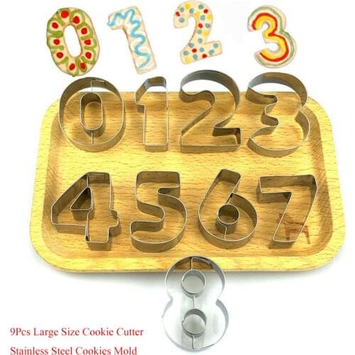 9Pcs 3D Creative Number Shaped Cookie Cutters Set Premium Stainless Steel Biscuit Mold Fondant Cutter Kitchen Baking Tool