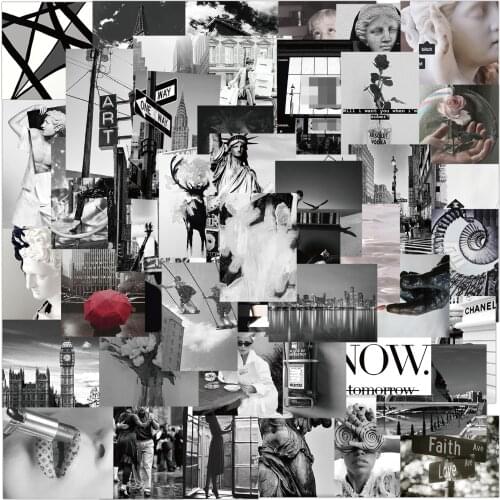 Black and White Style Decay City Aesthetic Sticker Suitcase Motorcycle Skateboard School Office Stationery Decoration 50PCS