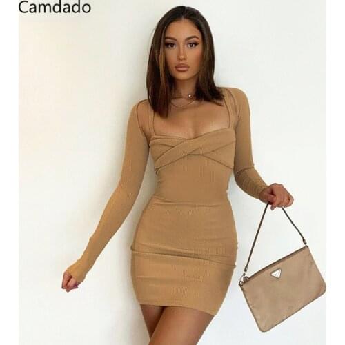 Autumn Women Dress Knitted Two Piece Set Long sleeve Top Mini Dress Outfit womens Casual Backless Sexy Sling Streetwear 2021