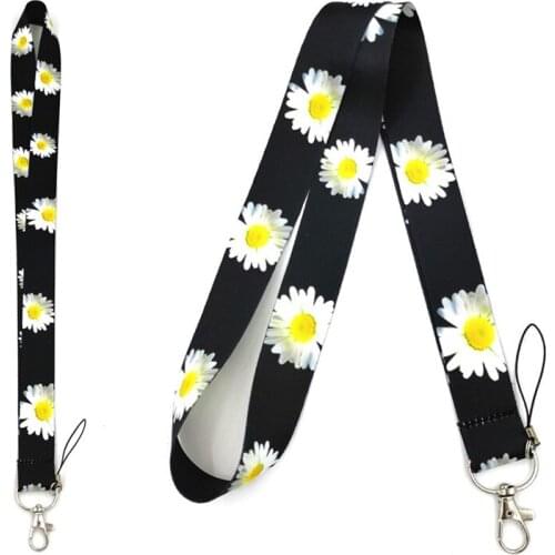 100 Pcs Daisy Flower Neck Strap Lanyard for Keys Women Men ID Card Badge Holder Mobile Phone Straps Hang Rope Ribbon Lanyards