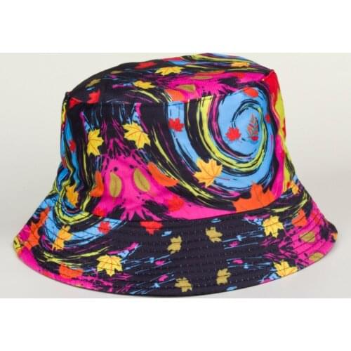 Maple Leaf Color Circle Fisherman Hat Doodle Series Color Color Double Sided Flat Top Basin Hat Summer Sunscreen Hat