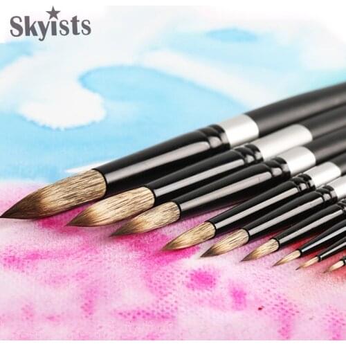 Skyists 10pcs Faux Squirrel Hair Round Brush 000~12 Good Elasticity Art Painting Brushes For Watercolor Gouache Supplies