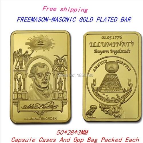 *RARE* ILLUMINATI - FREEMASON-MASONIC - NEW WORLD ORDER - 24K GOLD CLAD INGOT bar,Free shipping 1pcs/lot