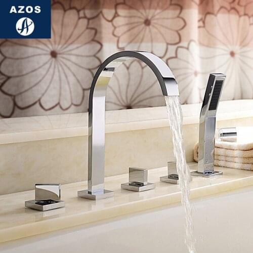 Azos Split Bathtub Faucet Soft Mixing Valve Brass Chrome Cold and Hot Switch Two Function Bathtub Extended Shower Room SquareDec