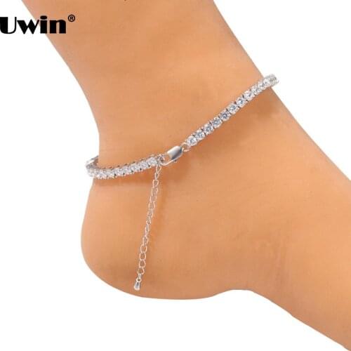 UWIN 4mm 9'' Tennis Anklets for Girls Iced Out Tennis Chain Cubic Zirconia Bracelets with extended Chain Fashion Jewelry