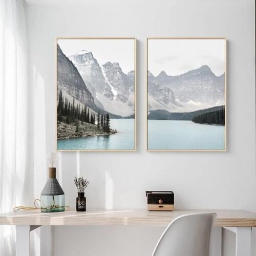 Wall Art Beautiful Lake Mountain Trees Scenery Paintings Nordic Canvas Posters Prints Living Room Bedroom Corridor Decoration