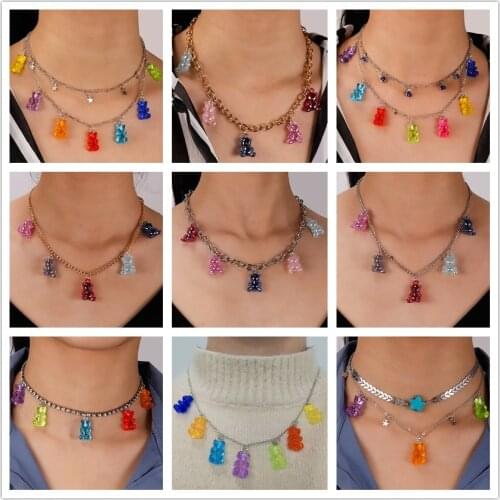 2020 Fashion Small Gummy Bear Necklaces for Women Cross Hearts Stars Evil Eyes Chain Necklaces Female Girls Pendants Jewelry