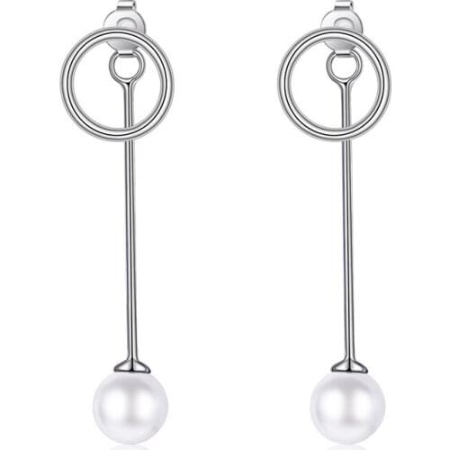 Silver Earrings 2017 New Fashion Design Round Pearl 925 Sterling Silver Stud Earrings for Women Girls Gift Hot Sale Wholesale