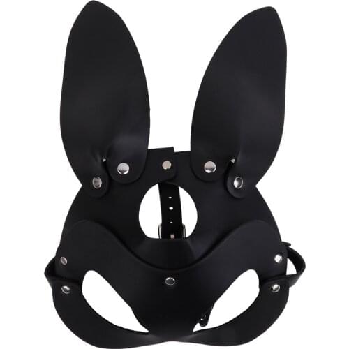 Womens PU Leather Mask Studded Masquerade Handwork Round Ears/Long Rabbit Ears Mask Half Face Eye Cover for Cosplay Costume