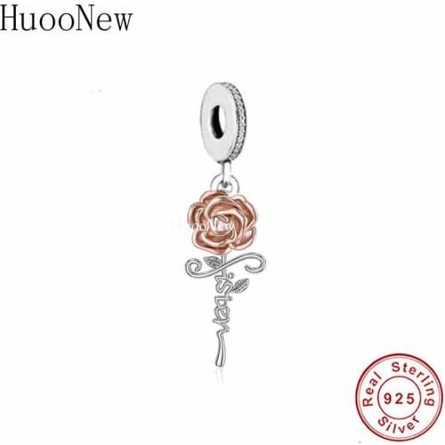 Fit Original Pandora Charm Bracelet 925 Sterling Silver Blooms Flower To My Sister Pendant Bead For Making Women Berloque 2021