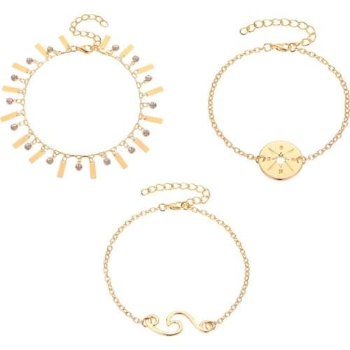3PCS Tassel Hollow Bracelet for Women Gold Color Gracile Chain Bracelets Layered Charm Set of Bracelet Female Fashion Jewelry