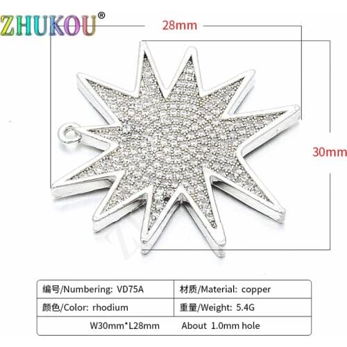 30*28mm Brass Cubic Zirconia Star Charms Pendants for DIY Jewelry Findings Accessories, Hole: 1mm, Model: VD75