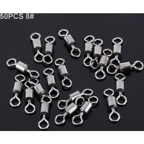 50pcs/lot Mini 8# High Tensile 8 Shape Barrel Ball Bearing Fishing Swivel Snap Hook Connector Solid Ring With Interlock