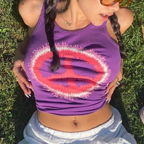 90s Women Cute Crop Tops Casual Streetwear Graphic Print Tank Top Y2k Aesthetic E-Girl Summer Sleeveless Sweat Mini Vest Clothes