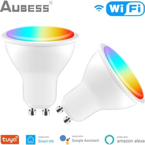 AUBESS Tuya Wifi Smart Gu10 LED Light Bulb Spotlight 4W RGB+CW Lamp Smart Life APP Voice Control Works With Alexa Google Home