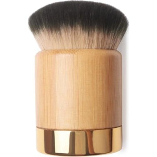 Bamboo T Brush Short Handle Domed Shape Kabuki Brush Round Foundation BB Cream Makeup Brush with Cover