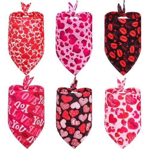 5pcs Valentines Day Dog Bandana Love Pet Supplies Pet Dog Bandanas Scarf Dog Accessories Polyester Small Dog Puppy Bandana