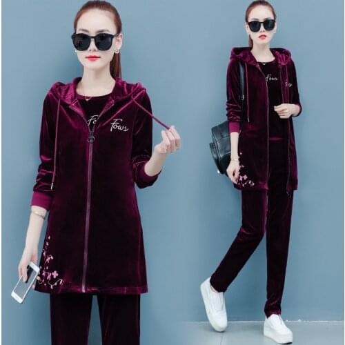 Velvet Tracksuit Women 3 Piece Set Autumn Winter Clothes Jacket Coat Short T-Shirt Pants Jogging Suit Velour Womens Set Outfits