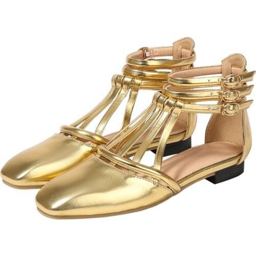 Fashion golden roman shoes big size ladies shoes spring summer 2021 flat sandals women black flat shoes casual shoe lolita shoes