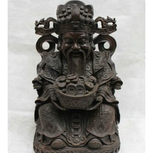 Fast shipping USPS to USA S1821 18" Chinese Bronze Buddhist Wealth YuanBao Coin Dragon Head Mammon God Statue