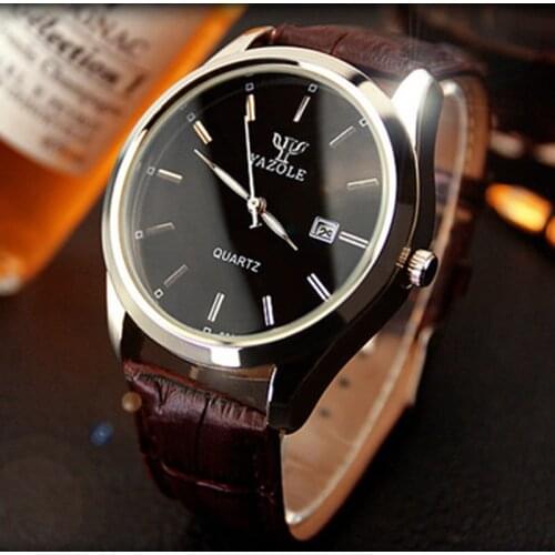YAZOLE Famous Brand Watch Fashion Mens Watch Brown Leather Analog Quartz Watch Waterproof Male Watch Men Gifts relogio masculino