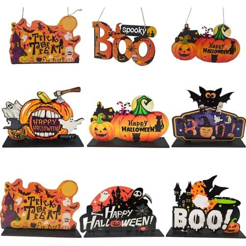 Halloween Wooden Ornaments Pumpkin Ghost Trick Or Treat Pendants Halloween Home Party Door Hanging Desktop Furnishing Articles