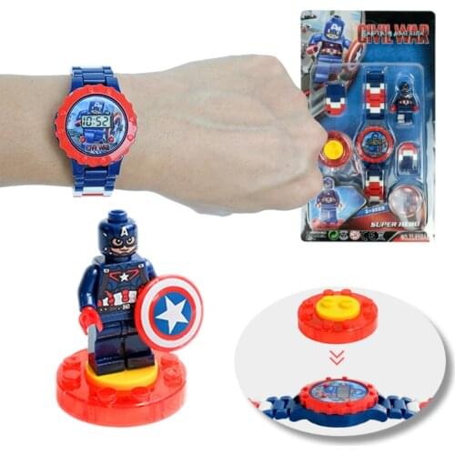 Marvel Frozen Mickey Spiderman Childrens LED electronic watch Building Blocks Assembled doll digital watch boy girl Toy watch