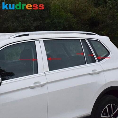 For Volkswagen Tiguan mk2 2017 2018 2019 Stainless Steel Window Center Post Piilar Protector B+C Column Cover Trim Accessories