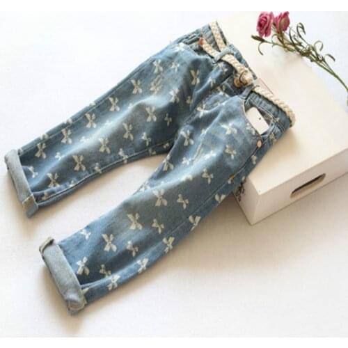 Toddler Jeans Pants Spring Autumn Girls Prints Washed Cotton Soft Outdoor Fashion Trousers Kids 3 4 5 Years High Quality Clothes