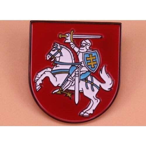 Lithuania flag enamel pin national emblem badge horse shield brooch sword cross pins men shirt accessories jewelry patriotic gif