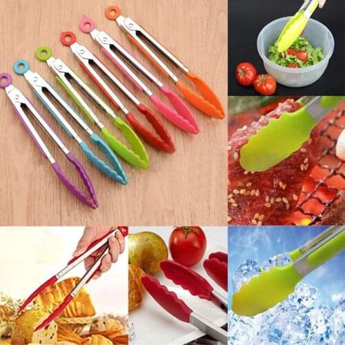 JX-LCLYL 1pc Silicone Serving BBQ Tongs Salad Food Buffet Clip Steel Handle Kitchen Tool