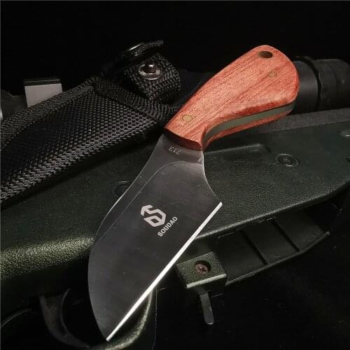 Pocket Knife with Wooden Handle, Pocket Pocket Knife, Stainless Steel Straight Knife, Sharp and Durable, Outdoor Hunting Knife