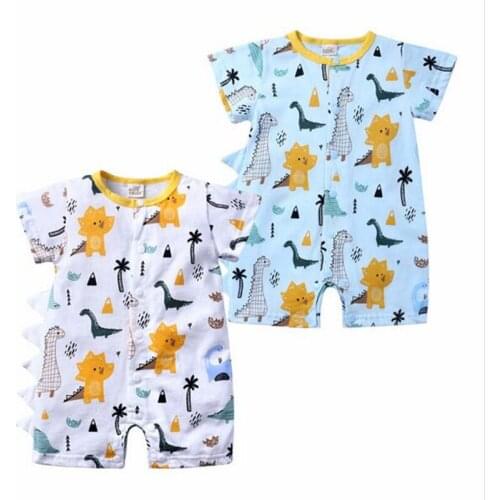 2019 Summer Newborn Infant Baby Boys Rompers Children Kids Cartoon Dinosaur Thin One-piece Short Sleeve Overall Cotton Babywear