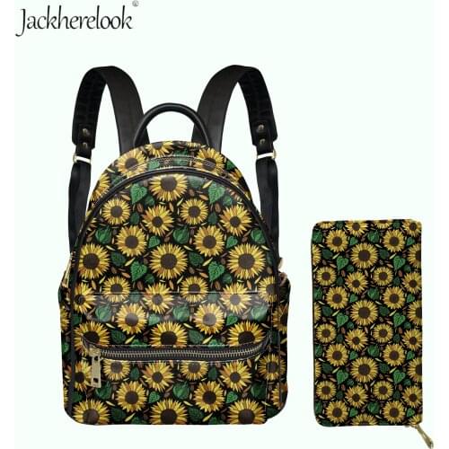 Sunflower Print Female Shoulders Bag&Coin Purse Set Vogue Pu Satchel Card Holder Wallet for Girl Casual Shopper Bag Mini Bookbag