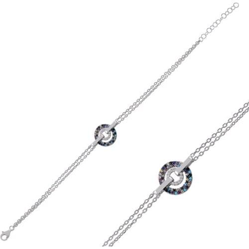 KUTAYDAN 925 Sterling Silver Movable Double Circle Zircon Cubic Zirconia Bracelet