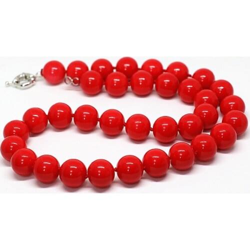 Hot sale fashion imitation red coral round beads necklace 8,10,12,14mm charm women best party weddings gift jewelry 18inch B1510