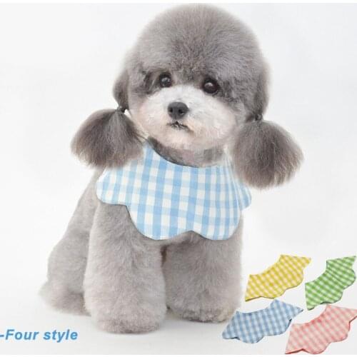 Plaid Dog Bibs for Small Dog Cute Pet Scarf with Flower Shaped Necks Pet Collar Dog Headdress Accessories for Teedy Dropshipping