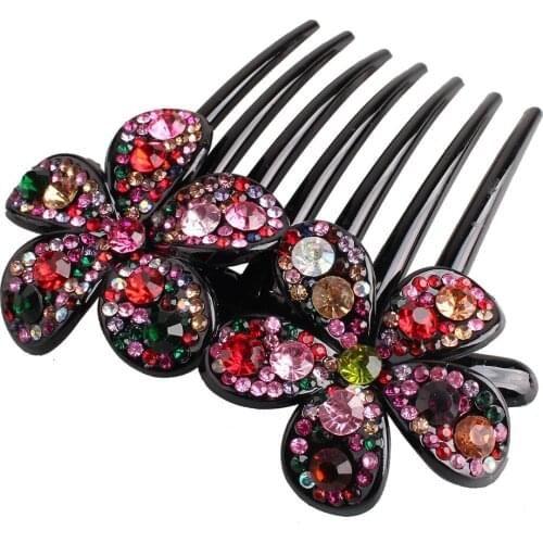 Fashion Women Girls Flower Hair Combs Crystal Sweet Korea Hairpin Crab Pearls Elegant Ladies Mom Rhinestone Hair Accessories