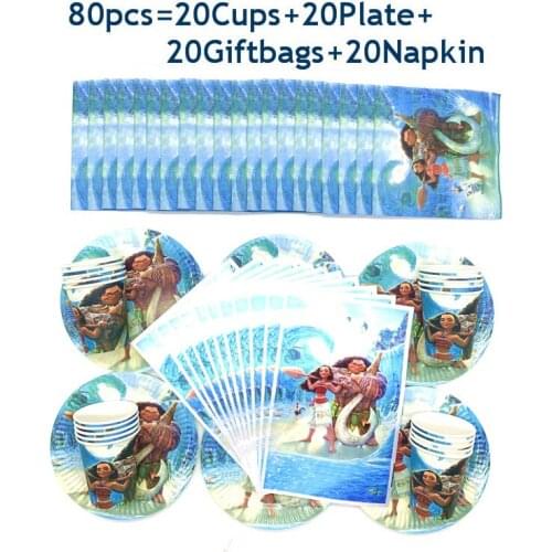 Disney Cartoon Moana Maui birthday party decoration disposable tableware set plate tablecloth baby shower gift bags 50-80pcs