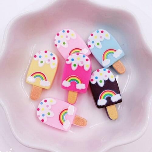 New 20pcs Resin Colorful Rainbow Popsicle Flatback Figurines Cabochon Scrapbook DIY Craft Home Decor Accessories OH45