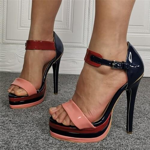 New arrive summer woman high heel platform patent leather sandal real photo plus size custom make open toe platform sandal woman